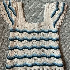 Jessica Simpson Cream and Blue Wave Knit Blouse